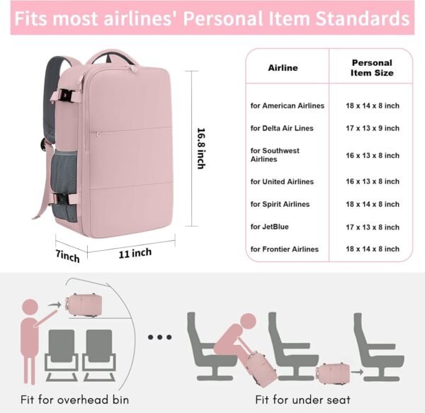 Travel Backpack for Women, Carry On Backpack with USB Charging Port & Shoe Pouch - Image 2