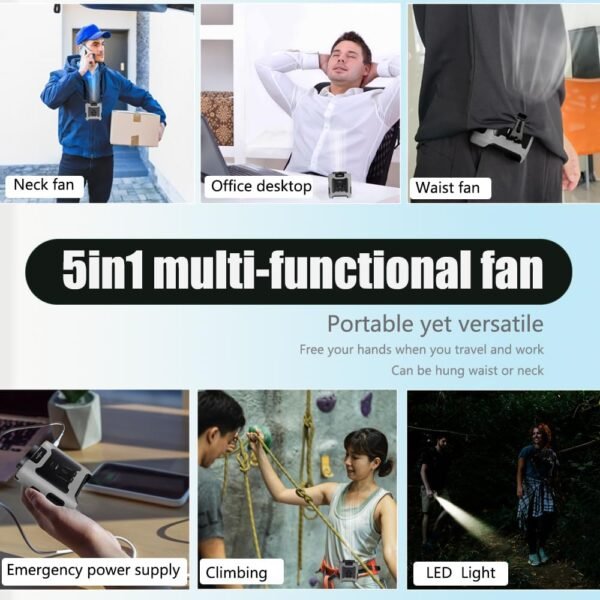 10000mAh Waist Clip Fan Wearable Portable Personal Body - Image 3