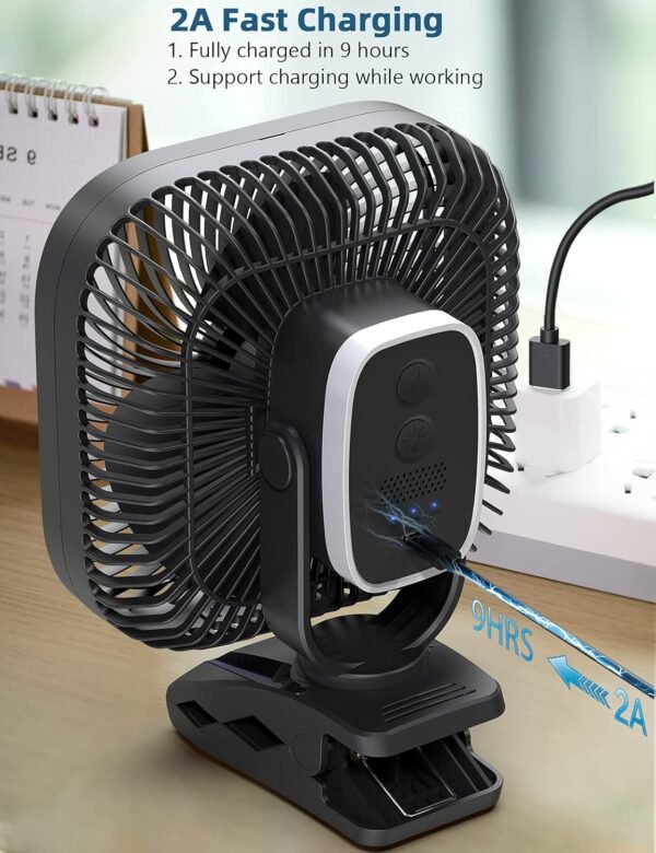 20000mAh Rechargeable Portable Clip on Fan, Last 78 hrs, 4 Speeds Camping Fan - Image 5