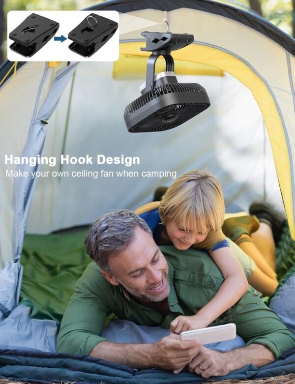 20000mAh Rechargeable Portable Clip on Fan, Last 78 hrs, 4 Speeds Camping Fan - Image 6