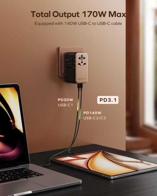 Universal Travel Adapter, 170W GaN International Power Adapter - Image 6