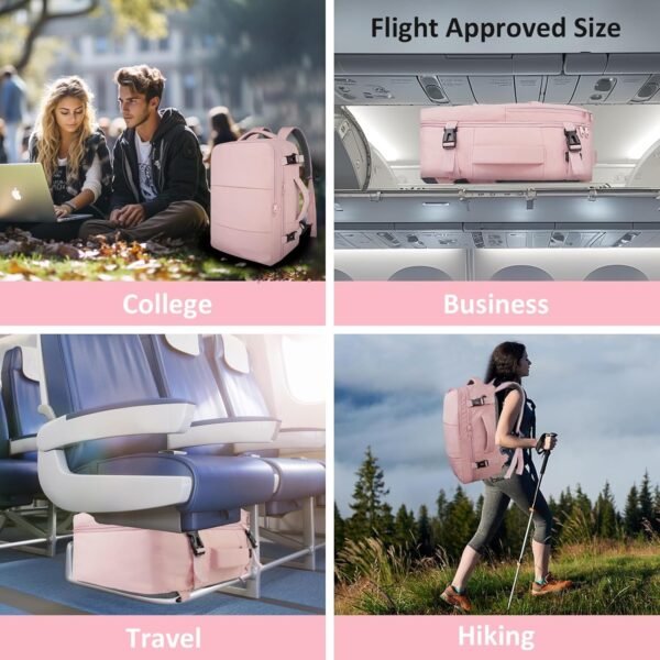 Travel Backpack for Women, Carry On Backpack with USB Charging Port & Shoe Pouch - Image 6